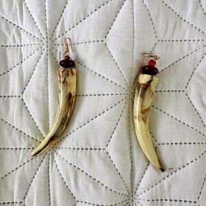 Boho Tusk Dangle Earrings - Gold Tone